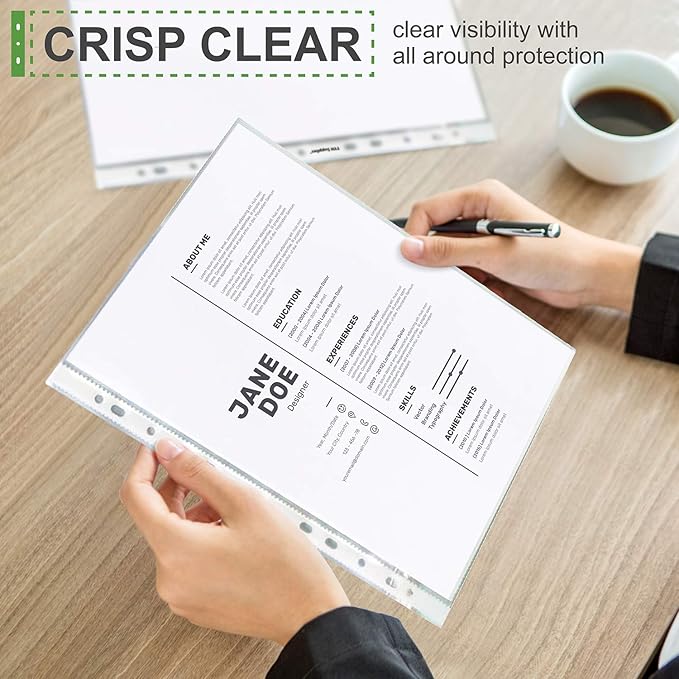 TYH Supplies 100 Pack Heavy Duty Clear Sheet Protectors for 3 Ring Binder | 8.5 x 11 Inch | Ultra Clear 11 Hole Plastic Page Protectors for Home, Office, and School | Top Loader Plastic Sleeves