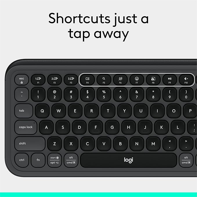 Logitech POP ICON Keys Wireless Bluetooth Keyboard, Comfortable Typing, Programmable Keys, Easy-Switch Between up to 3 Devices, for Laptop, Tablet, PC – Graphite and White