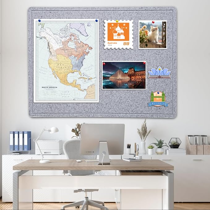 Large Bulletin Board - 48 X 36 inches Decorative Felt Pin Board - 4' x 3' Cork Board Alternative for Wall - Foldable Photo Board Self-Adhesive Vision Board Prayer Board with 30 Pushpins - Silver Gray