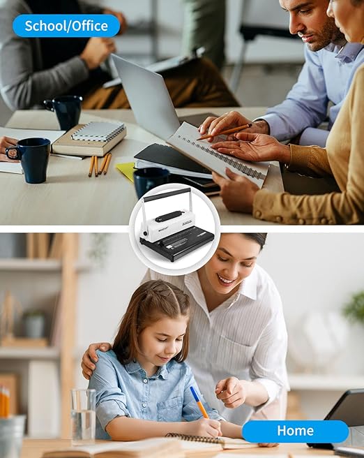 MAKEASY Coil Spiral Binding Machine - Manual Hole Punch - Electric Coil Inserter - Adjustable Side Margin - for Letter Size/A4/A5, Comes with 1 Box 5/16'' Plastic Coil Binding Spines & Plier