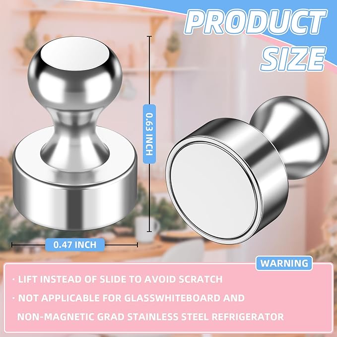 VNDUEEY 40 Pcs Refrigerator Magnets, Rose Gold Strong Magnet for Whiteboard, Fridge Magnet, Small Push Pin Magnets Office, Classroom, Map (Silver)