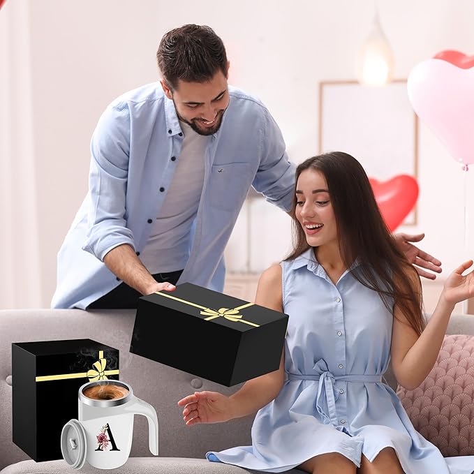 Initial Magnetic Stirring Coffee Mug Stainless Travel Cup Stainless Steel Leackproof Cup Camping Taza Cafe Regalos Cumpleaños Navidad Para Mujer Mama Abuela Mi Novia Maestra 14 Febrero San Valentín,C