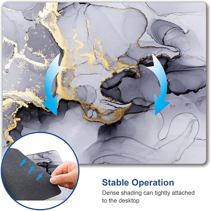 Hokafenle Gray Gold Black Marble Mouse Pad, Gaming Mouse Mat with Custom Design, Non-Slip Rubber Base Mousepad, Waterproof Office Mouse Pads, Desktop White Ink Marble 9.5 x 7.9 Inch