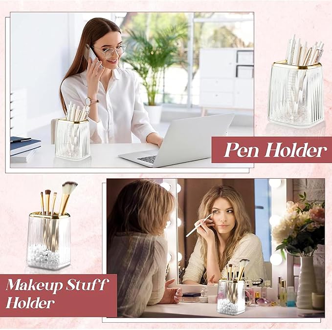 Clear Pen Holder for Desk,Pencil Holder,Makeup Brushes Cup, Desk Pen Pencil Organizer Desktop Supplies and Accessories for Women, Pen Cup Pencil Caddy for Office Home Art Supply