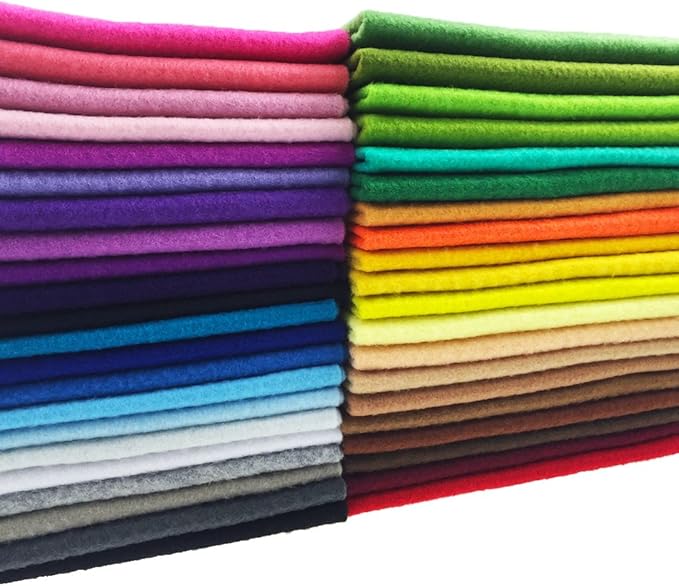 flic-flac 42pcs1.4mm Thick Soft Felt Fabric Sheet Assorted Color Felt Pack DIY Craft Sewing Squares Nonwoven Patchwork (25cm * 25cm)
