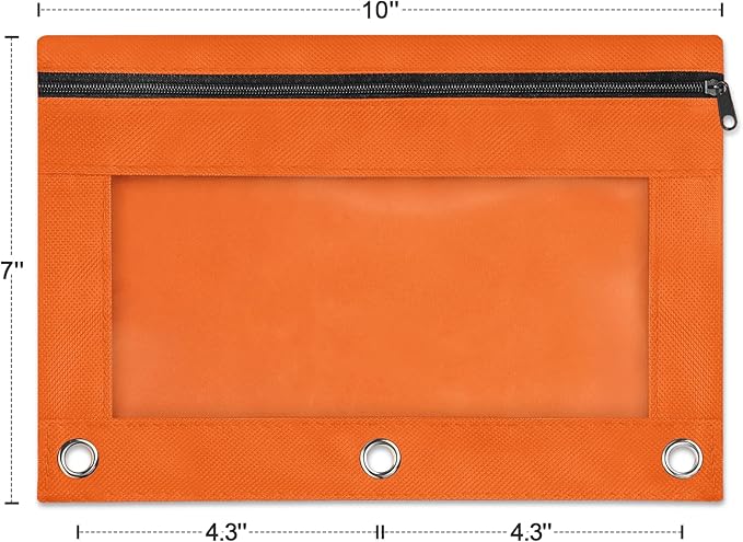 Shemira Pencil Pouch for 3 Ring Binder, Binder Pencil Pouch with Smooth Zipper, Clear Window Pencil Case for Binder, Zipper Pencil Pouches, Big Capacity 3 Ring Binder Pencil Bag, Orange