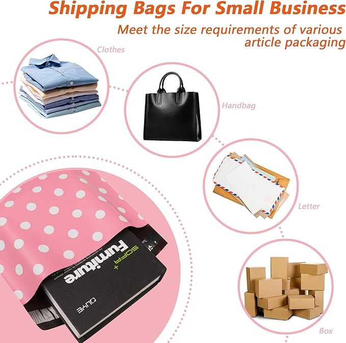 Thank You Poly Mailers 14.5x19 Inch 50 Pcs - Pink Dots printed Shipping Bags, 2.4mil Thickness, Waterproof and Tear Resistant Mailing Envelopes, Self-Sealing Packaging Bags for Small Business