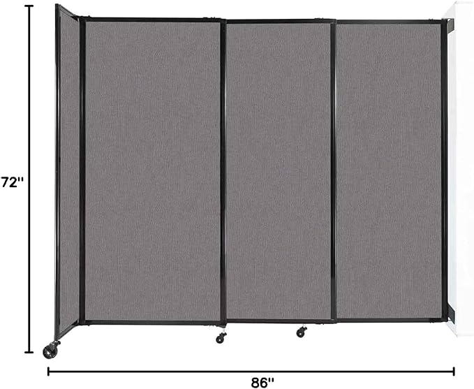 Wall-Mounted Sliding StraightWall Room Divider | Adjustable Widths | Locking Wheels | Room Separator | Up to 7'2" Wide x 6' Tall Slate Fabric Panels
