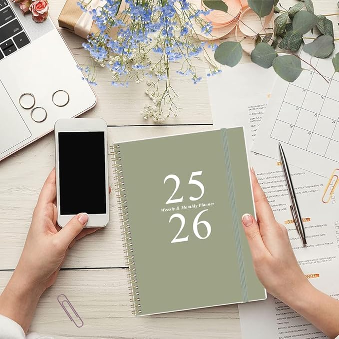 2025-2026 Planner - Academic Planner 2025-2026 from July 2025 to June 2026 with 12 Monthly Tabs, Flexible Cover, Inner Pocket, 8.5" x 11", Green