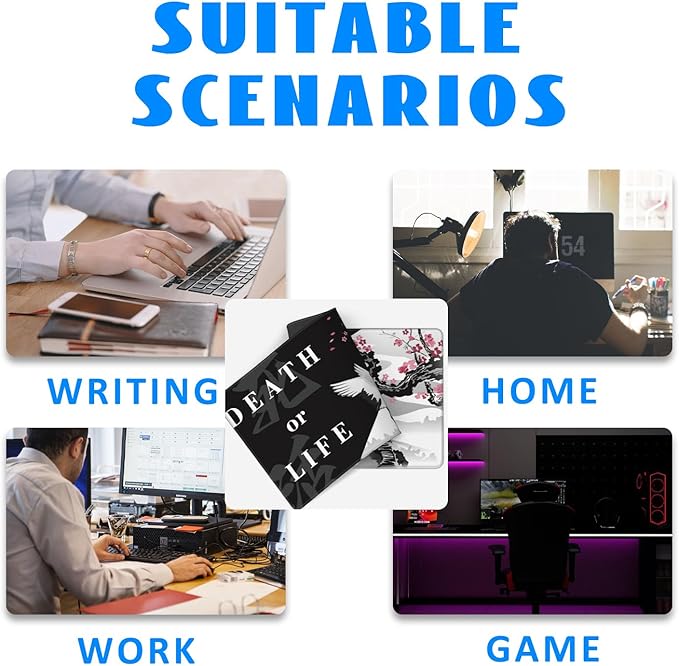 Desk Mat, Black and White Cherry Blossom Extended Gaming Mouse Pad Large, 31.5"x11.8" Big Mouse Pad with Non-Slip Base and Stitched Edge, Long Computer Keyboard Mouse Mat for Home Office Work