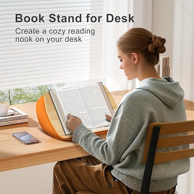 Beanbag Base Book Stand and Comfortable Book Pillow Stand for Bed,Desk,Sofa ERGONOV Reading Pillow Stand for Kindle,iPad,Tablet Minimize Neck Strain Perfect Idea for Book Lovers(Orange)