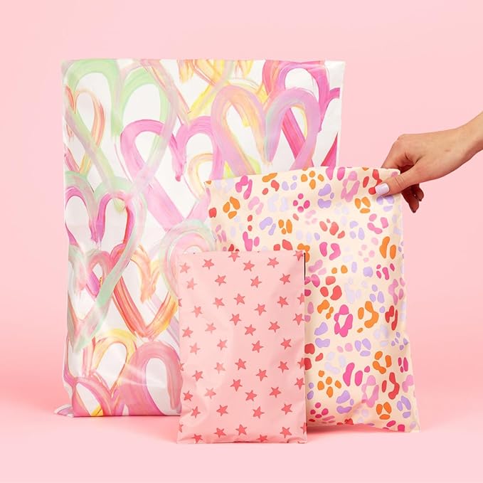 10x13 Designer Poly Mailer 100 Pack Heavy Duty Waterproof Self Seal Shipping Bags for Small Business Large Mailing Envelopes Bulk Tear Resistant Cute Packaging Preppy Leopard