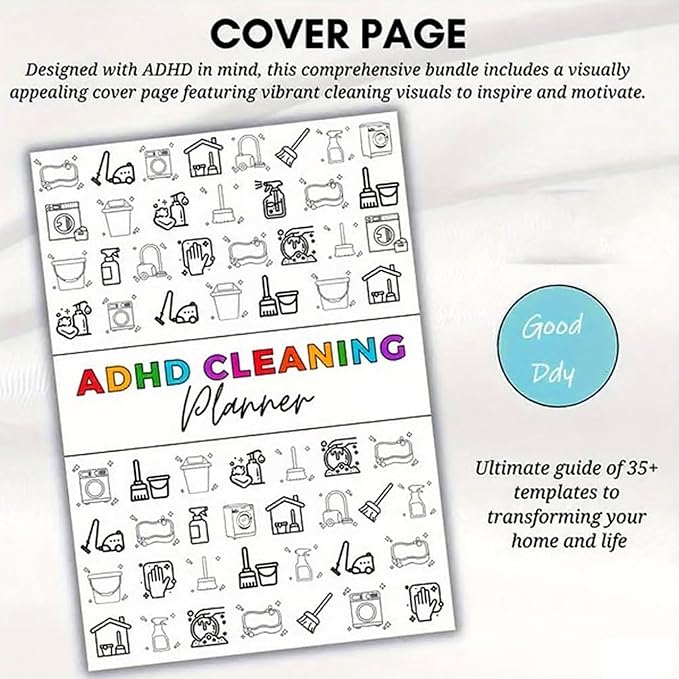 ADHD Cleaning Planner for Adults - Undated Daily Weekly Monthly Schedule & Checklist - Household Chores Organizer Journal