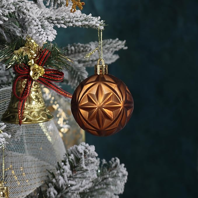 100ct Brown and Gold Christmas Ornaments Set, Shatterproof Fall Thanksgiving Tree Decorations Elegant Champagne Plastic Assortment Xmas Ball Ornaments for Holiday Decor (Brown & Gold)