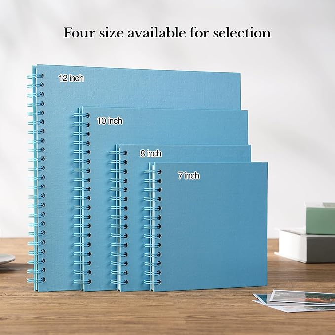potricher 7 x 7 Inch DIY Scrapbook Album 40 Pages Hardcover Kraft Paper Scrap Book Photo Albums Memory Book for Wedding and Anniversary Family (Blue, 7 Inch)