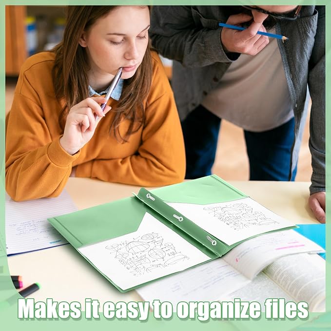 Yeaqee 60 Plastic Folders with Pockets and Prong Plastic Folders with 2 Pockets Pocket for Office, School for Students, Teachers, Office Workers (Sage Green)