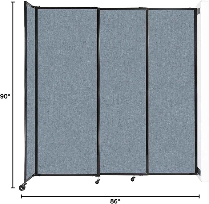 Wall-Mounted Sliding StraightWall Room Divider | Adjustable Widths | Locking Wheels | Room Separator | Up to 7'2" Wide x 7'6" Tall Powder Blue Fabric Panels