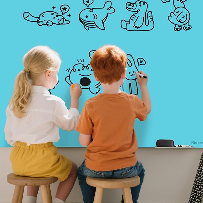 Magnetic Glass Dry Erase Board - White Board 48 x 36 Inch Wall Mounted Glass Whiteboard, Large Frameless Glass White Board for Wall Office, Home & School, Blue