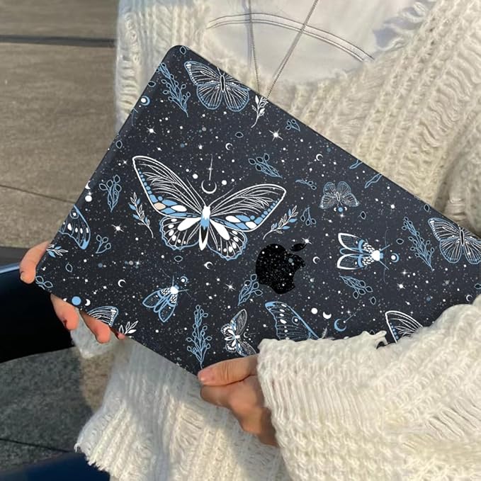 for 2025 MacBook Air 13.6 Inch Case M4 A3240 M3 A3113 M2 A2681 2024 2023 2022 Release, Glitter Black Printed Plastic Hard Shell Cover for Mac Air 13.6 M4 M3 M2 Chip Touch ID, Butterfly Sky