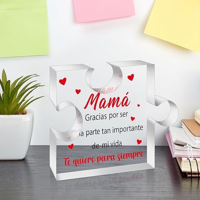 Yopyame Spanish Mom Birthday Gifts - Regalos para Mamá Decorative Acrylic Puzzle Plaque Keepsake Paperweights Gifts for Mom in Spanish Christmas Mothers Day Ideas Gifts for Mom from Daughter Son