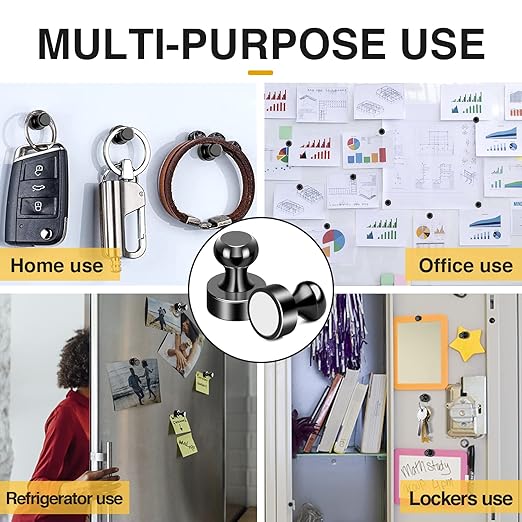 MIKEDE 30Pcs Fridge Magnets, Refrigerator Magnets Strong for Pictures, Neodymium Magnetic Push Pin Magnet Heavy Duty for Whiteboard, Office, Classroom, Locker, Whiteboard and Map Magnet