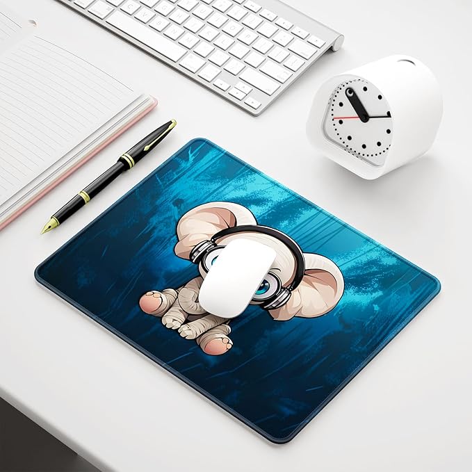 Auhoahsil Mouse Pad, 12 x 10 in Animals Theme Computer Mouse Pad for Desk, Premium-Textured Non-Slip Rubber Stitched Edges Waterproof Square Mouse Mat for Gaming Work Wireless Mice, Elephant
