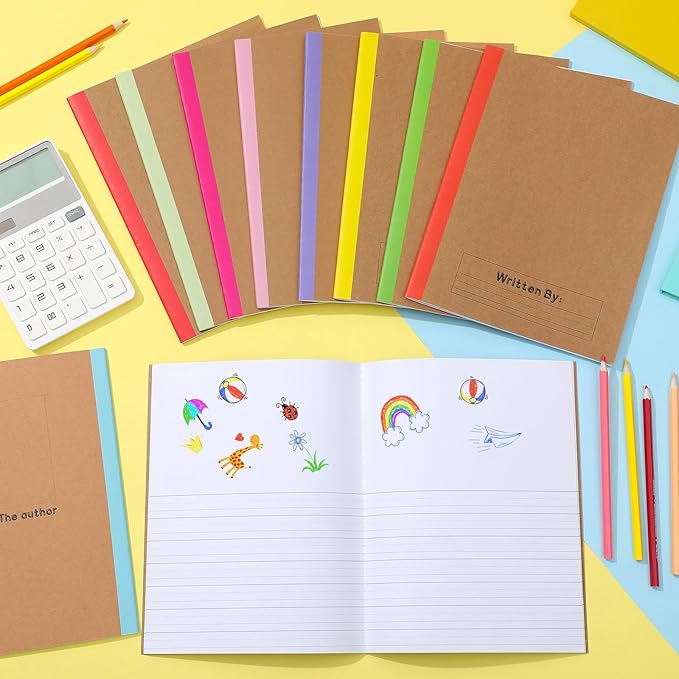 Henoyso 10 Pcs Primary Composition Notebook 9 3/4 x 7 1/2 Inch Kids Journal, Back to School Supplies, K-2 Primary Writing Notebook for Kids Student Draw and Write Story Journal (Stylish Color)
