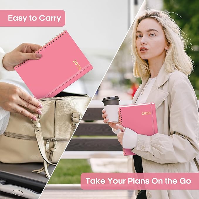 2026 Planner, Weekly and Monthly Calendar Planner Book, January 2026 - December 2026, Hardcover Spiral Planner with Monthly Tabs, Notes Pages, Perfect for Women & Men, A5 (6.4" x 8.5") - Rose Red