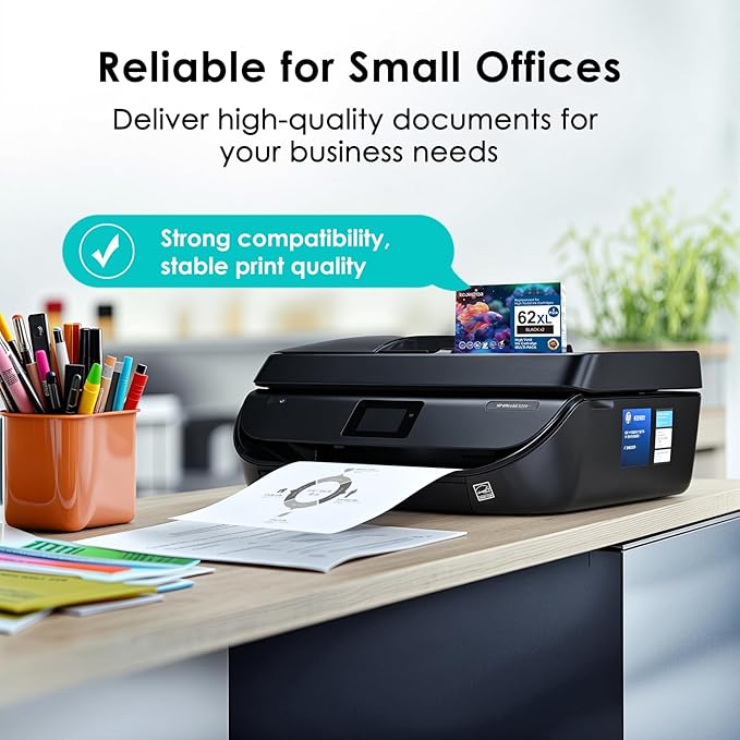 EcoVictor Remanufactured 62XL Ink Cartridges (2 Black) Compatible for HP Ink 62 62XL HP62 for Envy 5540 5542 5545 5640 5642 5660 5665 7640 7645 OfficeJet 5740 5742 5745 8000 8040 200 250 Printer 62 XL