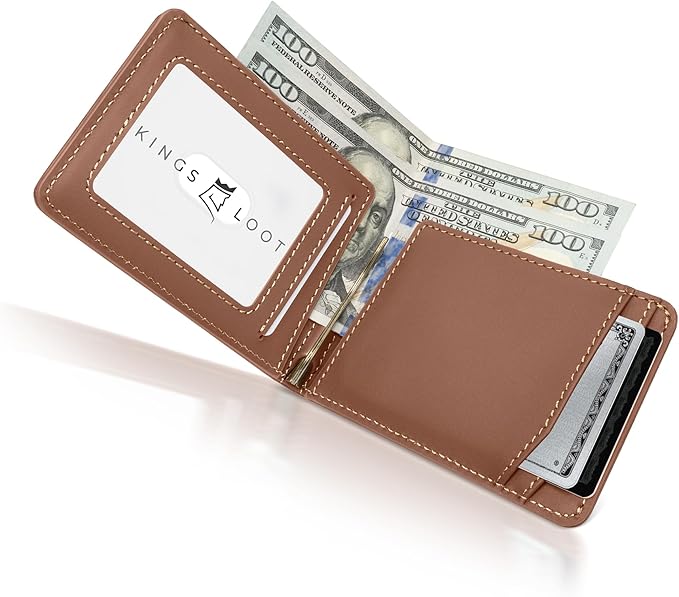 Kings Loot Wallet for Men | Minimalist Slim RFID Blocking Leather Design with Cash Pocket & Card Pull Strap | Holds 1-15 Cards | Stylish & Durable Wallets (Bourbon)