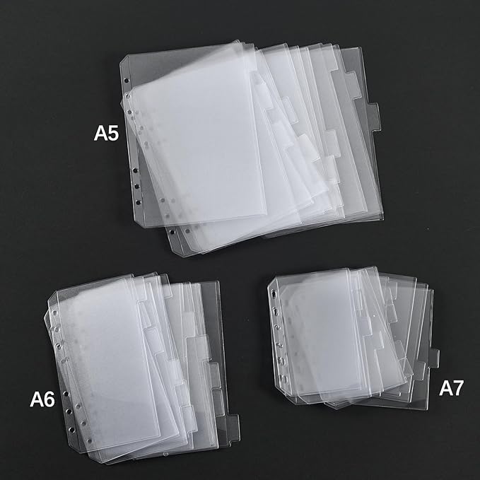 12PCS A6 Binder Pockets with No Zippers, Zipless Budget Envelopes with Index Bits Design, A6 Binder Pouch for 6 Ring Binder, Money Folder Organizer,Clear PVC Savings Challenges Envelopes,12PCS