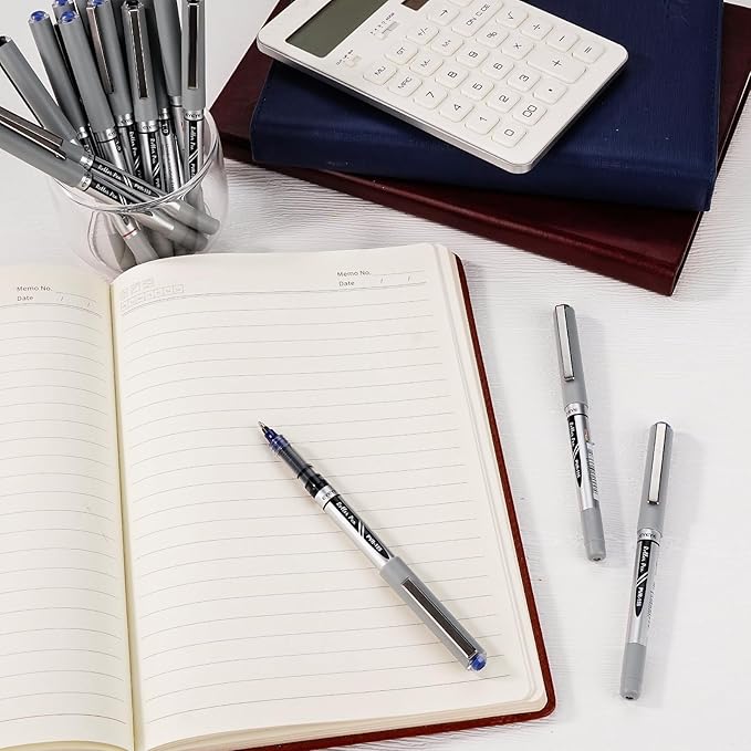 EYEYE Rollerball Pens Blue Bold Point, 8 Pack Liquid Ink Pen 1.0mm Quick Dry, Blue Ink Pens Fine Point Smooth Writing Pen for Journaling, Note Taking, Office, School Supplies