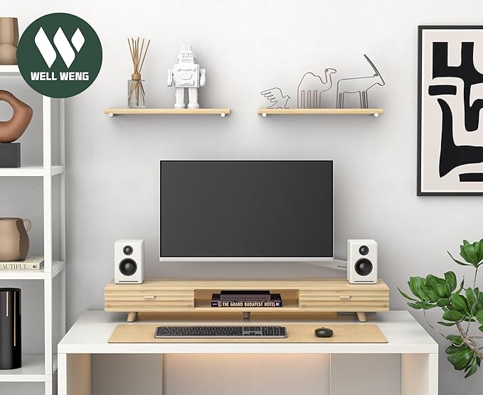 Bamboo Monitor Stand with Drawer - Desk Organizer with Cable Management & Storage, Ergonomic Laptop Riser for Home Office (220lbs Capacity, 39 inch ,Natural)