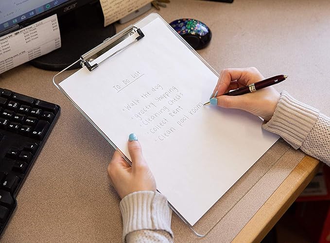 Plastic Clipboards (Set of 12) Transparent Clipboard (Clear) Strong 12.5 x 9 Inch | Holds 100 Sheets! Acrylic Clipboards with Low Profile Clip | Bulk Back to School Supplies for Teachers