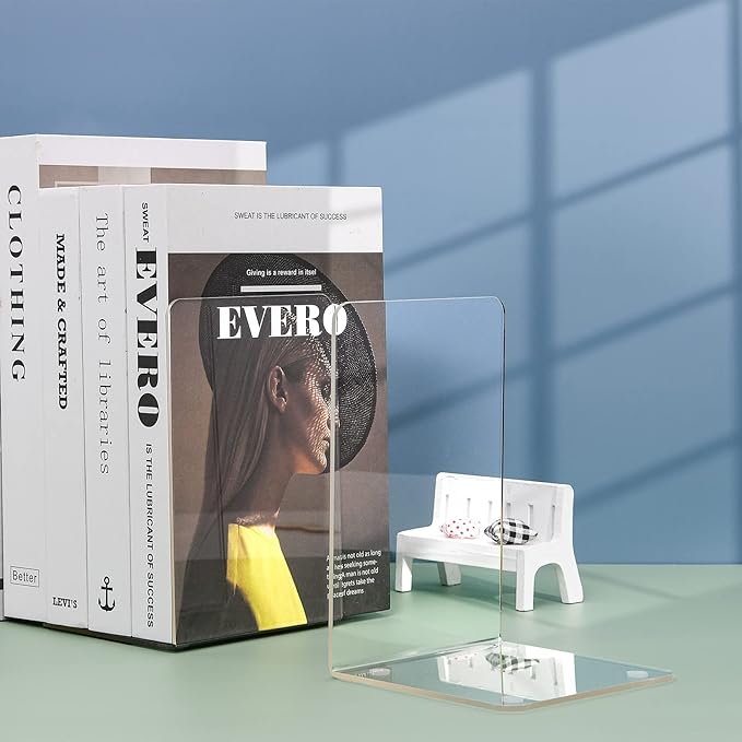 Lulonpon 2 Pieces Book Ends, Bookend, Books Ends for Shelves, Books Ends for Heavy Books, Clear Bookends, Acrylic Bookends for School, Library,Desktop Organizer and Book Shelves