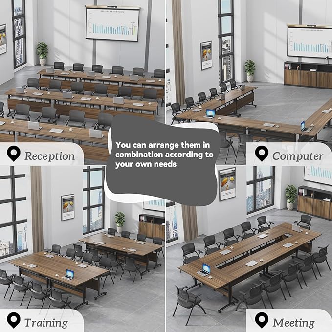 Folding Conference Table,Mobile Conference Room Tables Rolling Meeting Table with Caster Wheels,Flip Top Mobile Training Table,Foldable Rectangle Seminar Tables for Office,Classr (6pack, 70.8in)