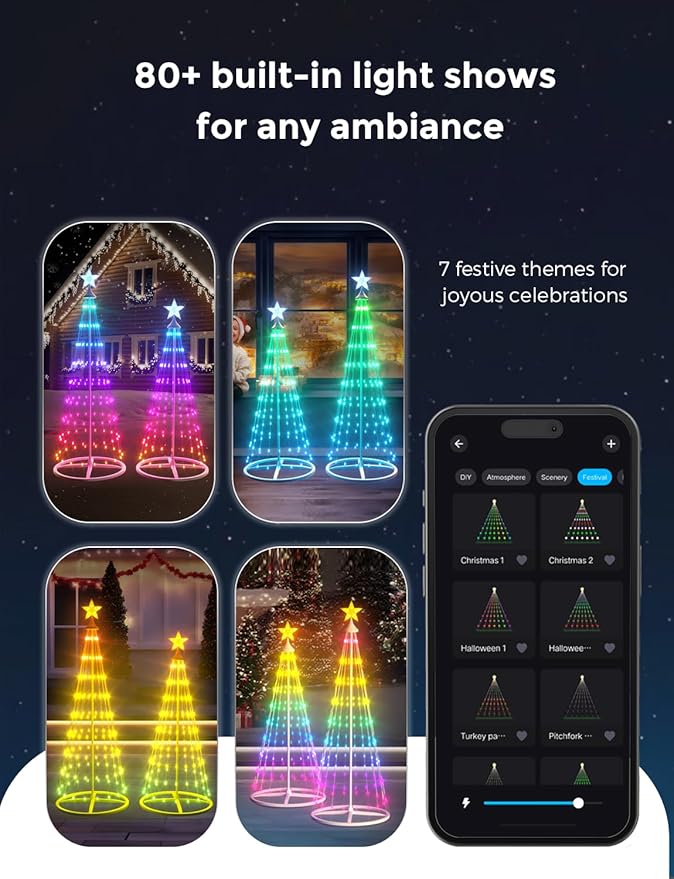4ft+5ft Smart Outdoor Lighted Christmas Tree Set, 16 Mil Color Changing, Music Sync, Timer, Group Control, RGB Led Christmas Decorations for Indoor Outdoor