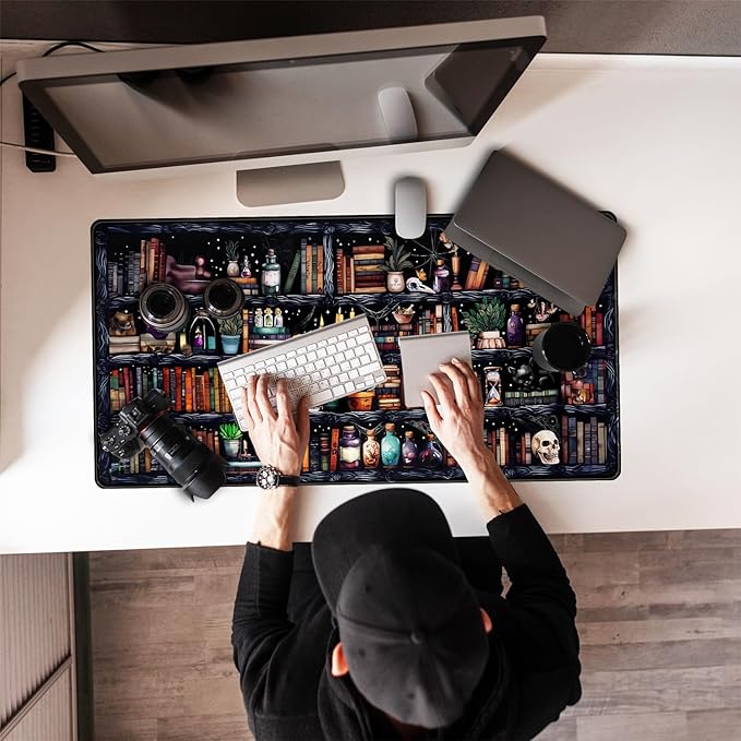 Desk Mat Forest Library Book Mouse Pad Big Desk Pad XXL Extended Gaming Large Mouse Pad for Desk Rubber Base Mousepad with Stitched Edges, Keyboard Mouse Mat for Work Game Office Home 31.5x15.7 in