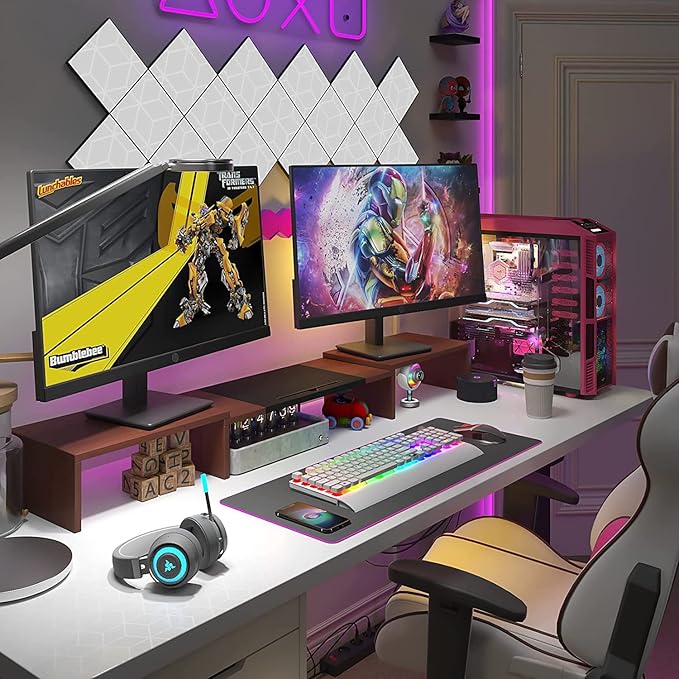 WESTREE Triple Monitor Stand Riser - Extra Long, Adjustable Length & Angle, 3 Shelf Desktop Storage for 1-3 Monitors