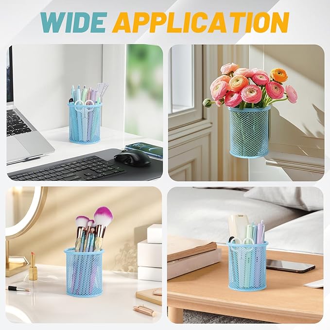 Segarty Pencil Holder, 6 Pack Light Blue Pen Holder, Pencils Cups Holder for Desk, Round Mesh Pens Container Organizer for Office Supplies, School Classroom, Makeup Brush, Home Storage