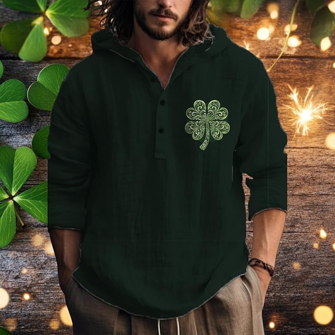 MARSVOVO Hooded Long Sleeve Shirt Men Fashion Graphic Button Up Lightweight Big and Tall Casual Vacation Shirts for Men