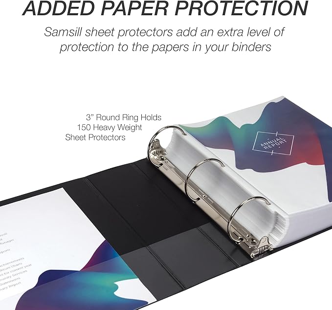 Samsill 3 Inch 3 Ring Binder, Made in USA, Economy Round Ring, Clear View Cover, 550 Sheet Capacity - for School, Home, Office - Charcoal Black