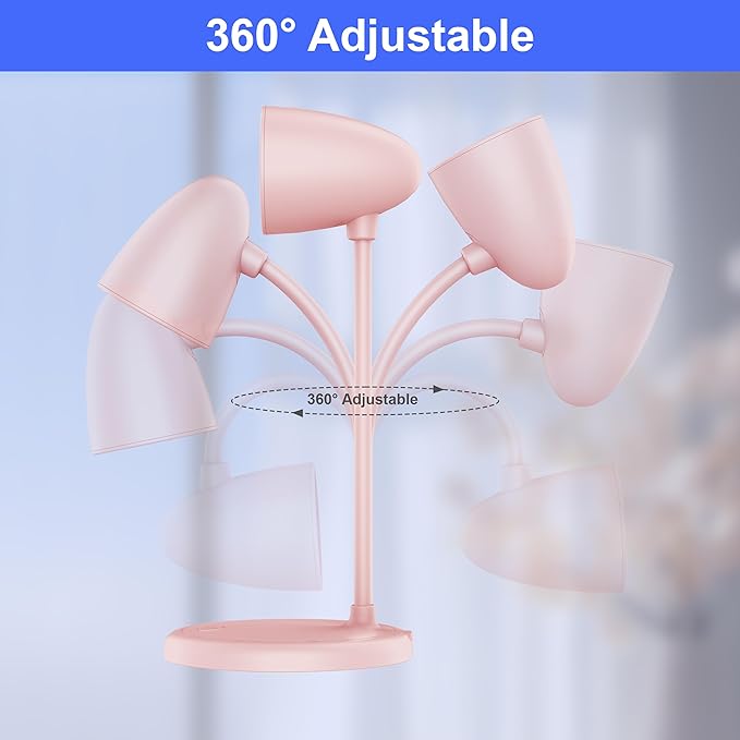 LED Desk Lamp for Home Office,3 Light Colors, Table Lamp,Dimmable Reading Light for Bedside Small Desk Lamp for College Dorm Room,Bedroom Desk Light Pink