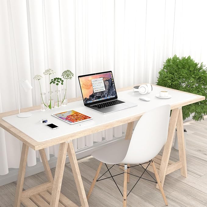 Hsurbtra Desk Pad, 48" x 17" PU Leather Desk Mat, XXXL Extended Mouse Pad, Waterproof Desktop Blotter Protector, Non-Slip Ultra Thin Large Laptop Keyboard Writing Mat for Office Home, White