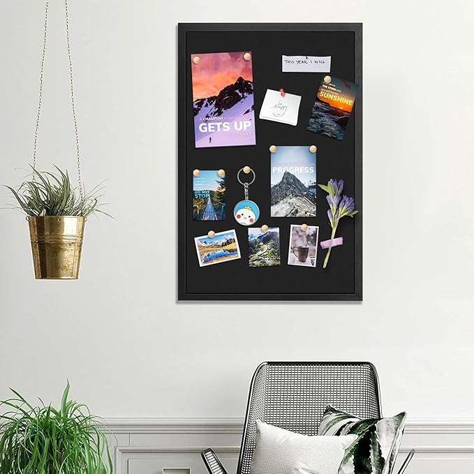 Miratino Large Bulletin Board, 36 "x 24" Black Cork Boards for Walls with Frame, Pin Display Board Vision Board for Home School Office Decor