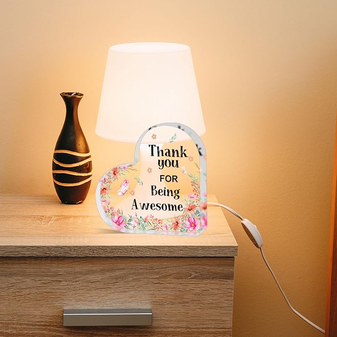 QUPT Appreciation Gifts for Women, Thank You Gifts, Heart Shape Acrylic Keepsake, Inspirational Gifts for Coworker Boss, Thank You for Being Awesome Acrylic Sign, Thank You Gifts for Women