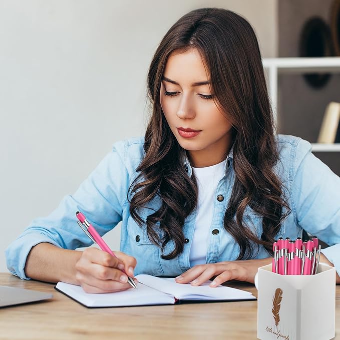 Zonon 38 Pieces Rubberized Ballpoint Pen with Stylus Tip Stylish Metal Pen Capacitive Styli with Soft Rubberized Grip, Black Ink for Most Devices(Hot Pink)