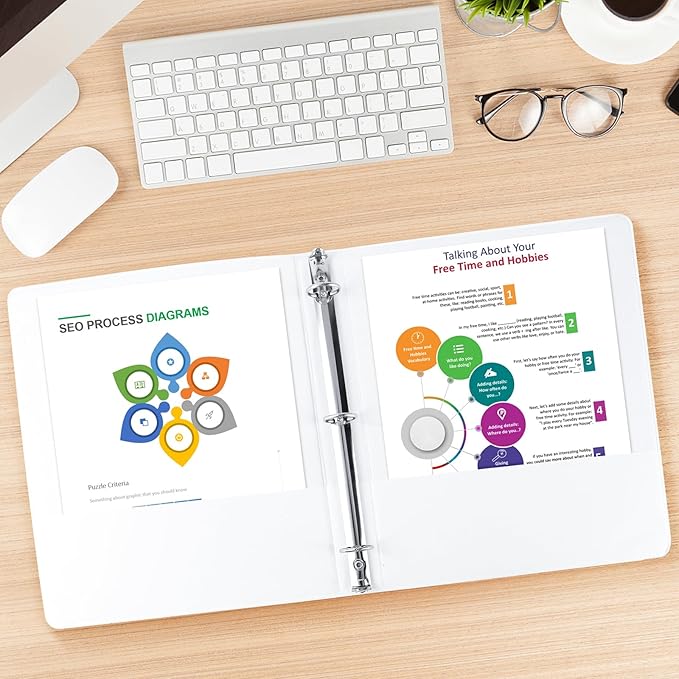 1-inch Round Ring Binder, Standard 3 Ring Binder Fit Letter Size Paper, Presentation View Binders, White,12-Pack