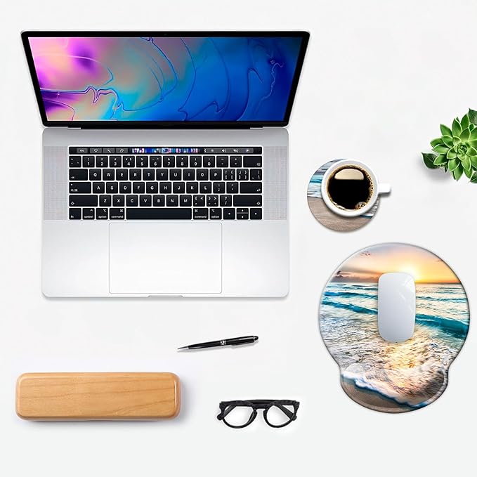 Ergonomic Mouse Pad with Wrist Support,Mouse Pad with Wrist Rest,Relieve Wrist Pain Mousepad Non-Slip Rubber Base,Mouse Pads for Desk,Computers,Laptop,Office,Home,Accessories Golden Beach