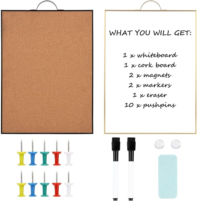 Small Whiteboard Cork-Board Combination for Wall - 16" x 12" Portable Aluminum Frame Magnetic Dry Erse Board Mini Bulletin Cork Board 2 Pack with Holder for School, Office, Home